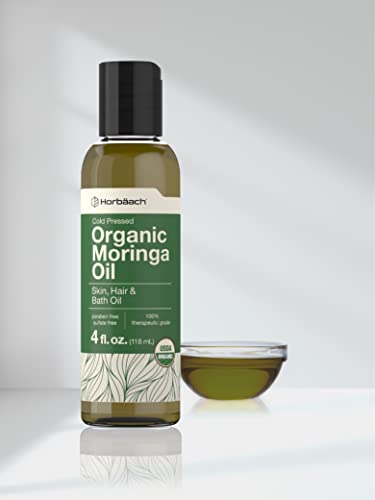 Organic Moringa Oil | 4 fl oz | for Face, Hair, and Skin | 100% Therapeutic Grade | Paraben Horbäach