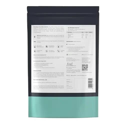 Nutrabay Pure 100% Beta Alanine Powder, Pre Workout supplement for Men & Women - 250g Unflavoured, 100 Servings