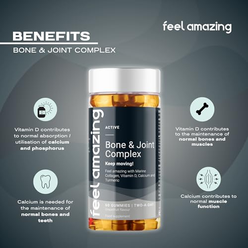 Feel Amazing Bone & Joint Complex Gummies - with Calcium, Vitamin D3 & Marine Collagen - 60 Grapefruit-Flavored Gummies - 30-Day Supply (1) Feel Amazing