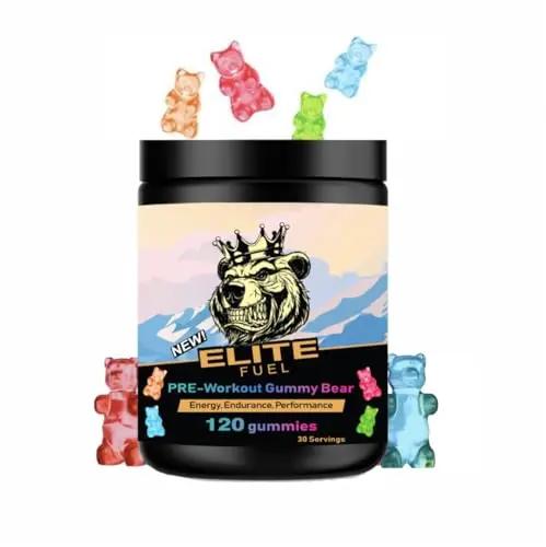 Pre Workout Gummies Elite Fuel - Endless Energy, Instant Strength Gain, Intense Pump, Enhanced Energy Output and Improved Athletic Performance, Endurance Performance