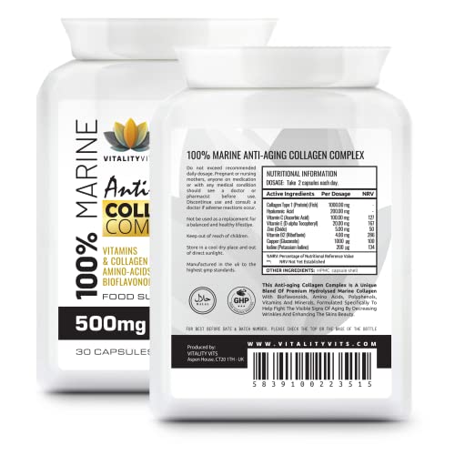 Marine Collagen Complex - High Strength 30 Capsules for Joint Support Hair VITALITYVITS