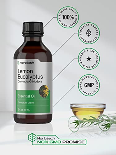 Lemon Eucalyptus Essential Oil | 2 oz | for Massage, Bath, Diffuser, DIY Projects & More Horbäach