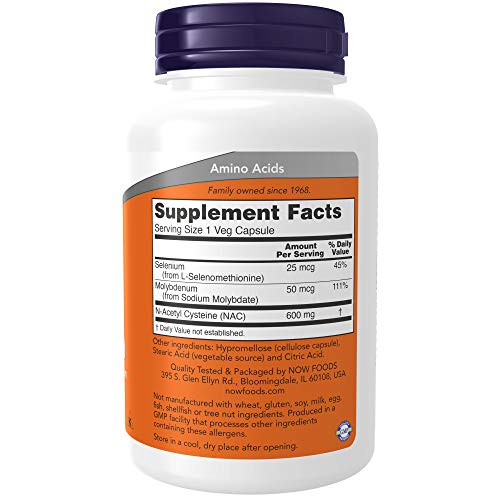 NOW Supplements, NAC (N-Acetyl Cysteine) 600 mg with Selenium & Molybdenum NOW