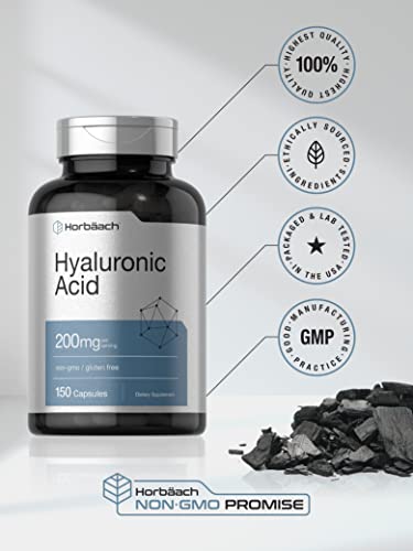 Hyaluronic Acid Supplement | 200 mg | 150 Capsules | Non-GMO and Gluten Free Supple Horbäach