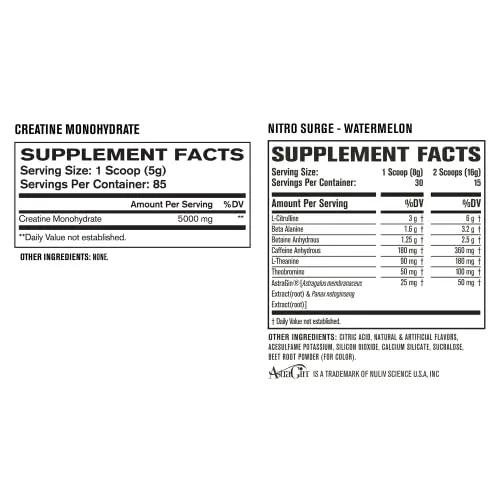 Nitrosurge Pre-Workout & Creatine Monohydrate - Pre Workout Powder With Creatine for Muscle Growth, Increased Strength, Endless Energy, Intense Pumps - Watermelon Preworkout & Unflavored Creatine