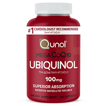 Qunol Mega Ubiquinol 100mg CoQ10, Superior Absorption, Patented Water and Fat Soluble