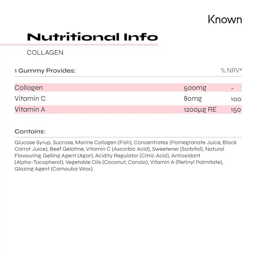 Marine Collagen Gummies by Known Nutrition with Vitamin C | 60 One-a-Day 500mg Hydrolysed Marine Collagen Gummies Known
