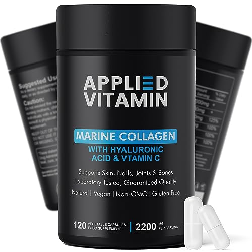 Applied vitamin Marine Collagen Capsules 2000mg-Enhance with Hyaluronic Acid, Zinc, Vitamin C & Biotin 120 Applied Vitamin