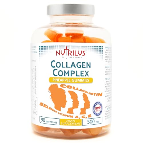 Collagen Complex 90 Natural Pineapple Gummies 500mg - Large Pack - with Biotin & Selenium