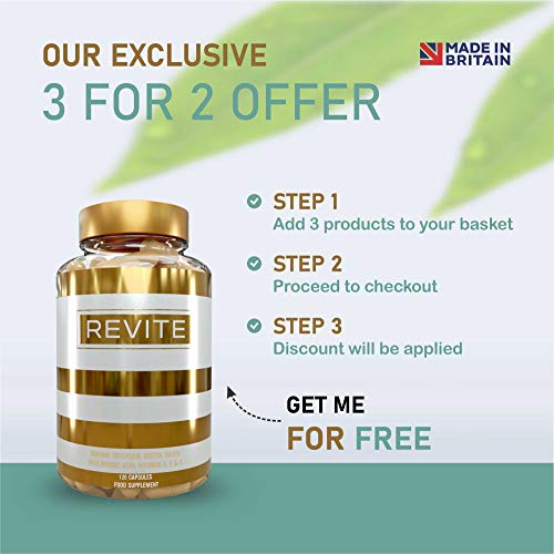 Marine Collagen Capsules 2000mg, Hyaluronic Acid, Silica, Biotin, Vitamin A, E & C Hair Revite