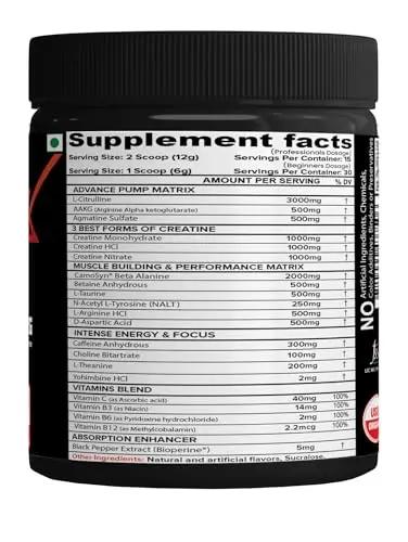 NutriJa Weapon-X Pre-Workout Powder with 21 Active Ingredients - 3 Best forms of Creatine, AAKG, Beta-Alanine, Caffeinated | Pumps, Viens Popping, Energy, Focus & Strength (30 Servings (Tangy Orange))