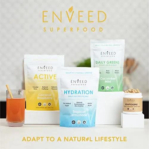 ENVEED SUPERFOOD Active | Natural Caffeine and Adaptogen Pre Workout Powder — Yerba Mate, Green Coffee Beans & Himalayan Pink Salt | Sustained Energy Levels with No Jitters or Crash — 20 Servings