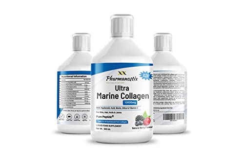 Marine Collagen Liquid 10000mg Sugar Free Berry Flavour, Hydrolysed Peptides, Hyaluronic Acid, Biotin, Silica, Vitamin C, Healthy Skin Pharmanostix