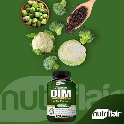 NutriFlair DIM Supplement 400mg with Bioperine, 120 Capsules - Diindolylmethane