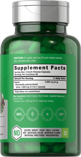 Arjuna Capsules 4000mg | 120 Count | Non-GMO, Gluten Free | from Arjuna Bark Herb Horbäach