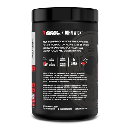 Jacked Factory X John Wick - Wick Mode Pre Workout Powder - Intense Energy, Battle-Rea Jacked Factory