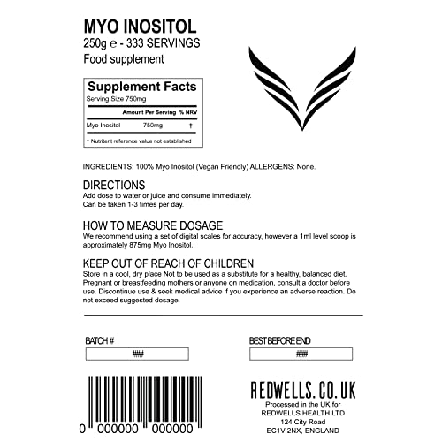 Myo Inositol Powder REDWELLS PCOS & Fertility GMO Free Vegan - 250g Pack REDWELLS