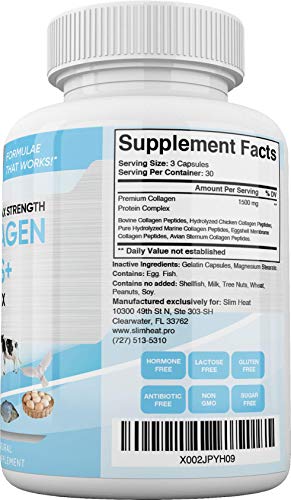 Slim Heat Multi Collagen Complex - Type I, II, III, V, X - Healthy Hair, Nails and Joints Slim Heat