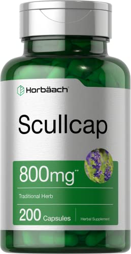 Scullcap Capsules | 800 mg | 200 Count | Max Potency, Value Size | Non-GMO and Gluten