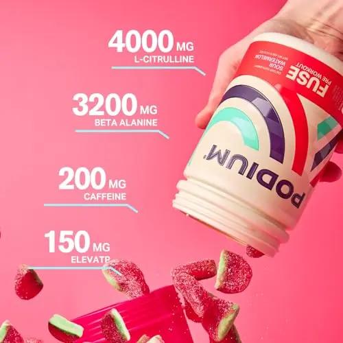 Podium Nutrition, Fuse Pre Workout Powder, Sour Watermelon, 30 Servings, Beta Alanine Podium Nutrition