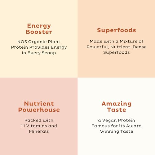 KOS Organic Vegan Protein Powder with 50mg Caffeine, Salted Caramel Coffee KOS