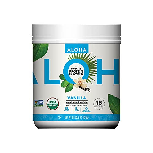 ALOHA Organic Plant Based Protein Powder, Stevia Free, Vanilla, 19.6 oz, 15 Servings