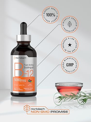 B-12 | 5000mcg | 4oz | Natural Berry Flavor Fast-Acting Sublingual Liquid Vitamin Horbäach