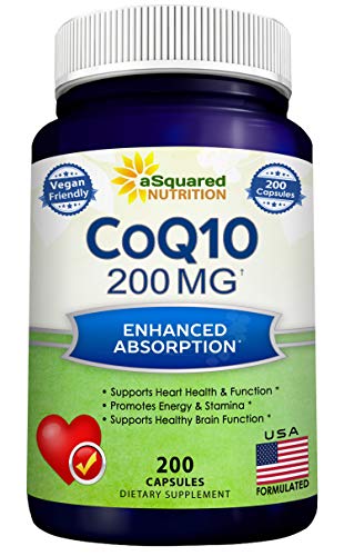 aSquared Nutrition CoQ10 (200 Capsules and 200mg) - High Absorption Vegan CO Q-10