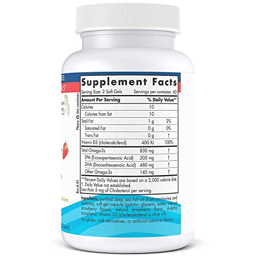 Nordic Naturals Prenatal DHA, Strawberry - 120 Soft Gels - 830 mg Omega-3 + 400 IU Vitamin D3