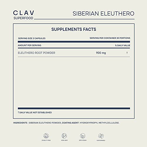 CLAV® Siberian Ginseng - 900mg Eleuthero Root Powder - Energy Supplement CLAV
