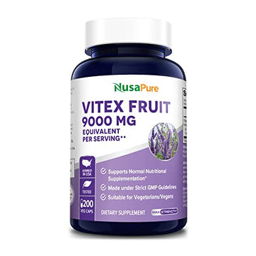 NusaPure Vitex Chasteberry Fruit 20:1 Extract 9,000 mg -200 Veggie Caps 200 Days Supply