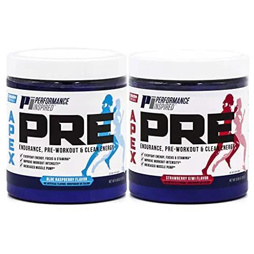 PERFORMANCE INSPIRED Nutrition - APEX Pre Workout Powder - Increase Energy & Endurance - Caffeine - Beta Alanine - All Natural - Vegan Formula - Strawberry Kiwi