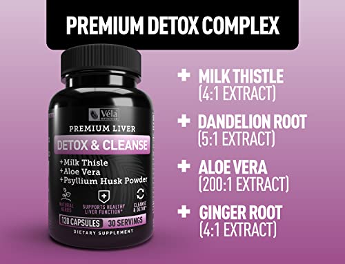 Véla Colon Cleanse & Liver Detox Formula Cleanse - 22 Herbs with Milk Thistle, Turmeric Véla
