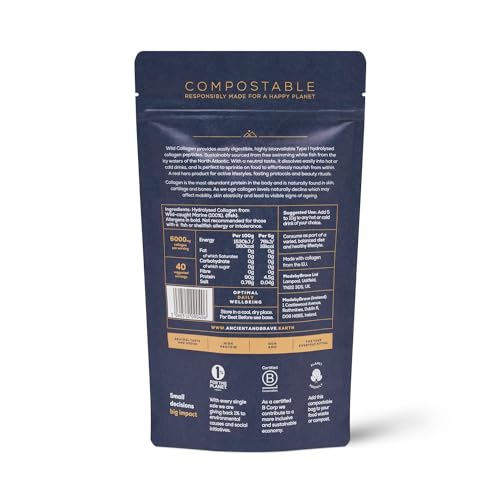 Ancient + Brave Wild Collagen 200g - Wild Caught Marine Collagen Powder - 100% Hydrolysed Collagen Peptides (Fish) Ancient + Brave