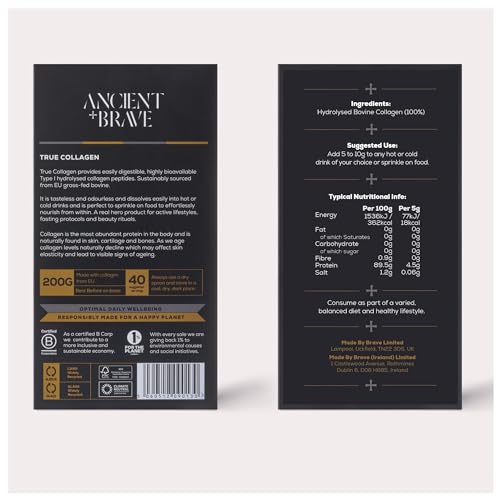 Ancient + Brave True Collagen 200g - Grass-Fed Bovine Collagen Powder - 100% Hydrolysed Collagen Peptides (Type 1) Ancient + Brave