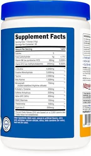 Nutricost Pre-C Pre-Workout Complex with Creatine (Peach Mango | 30 Servings) Powder - Boost Fintess Routines, 450g