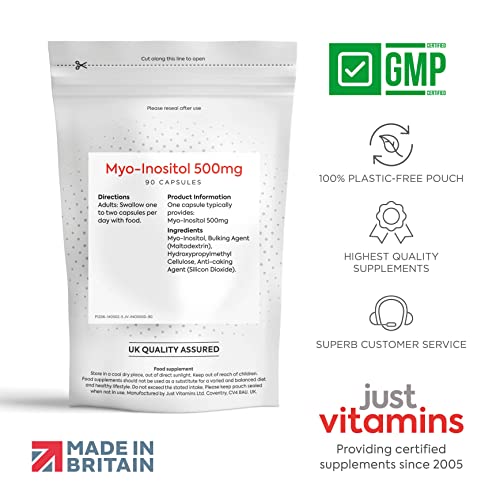 Myo-Inositol Capsules - 500mg x90 Capsules - Pure Premium Quality Myo Inositol Vitamin Just Vitamins