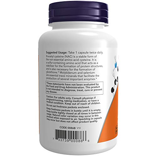 NOW Supplements, NAC (N-Acetyl Cysteine) 600 mg with Selenium & Molybdenum NOW