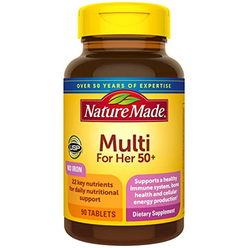 Nature Made Multivitamin For Her 50+ with No Iron, Womens Multivitamin for Daily Nutrition