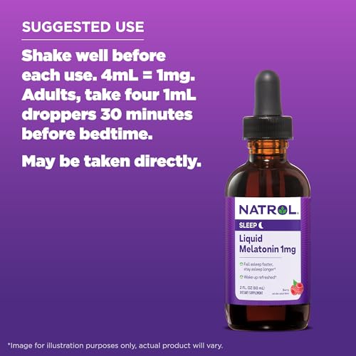 Natrol Liquid Melatonin 1mg, Berry-Flavored Dietary Supplement for Restful Sleep, 2 Fl Oz Natrol