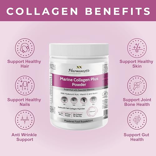 Pharmanostix Hydrolysed Marine Collagen Plus Powder 300g - 10,000mg Collagen with Hyaluronic Acid Pharmanostix