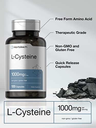 L-Cysteine 1000mg | 100 Powder Capsules | Non-GMO, Gluten Free Supplement Horbäach