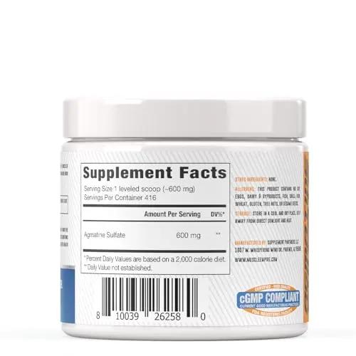 Muscle Empire Agmatine Sulfate Powder - Enhanced Nitric Oxide Production & Lean Muscle Growth Support - 250 Grams