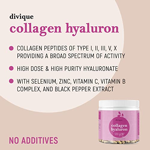 Collagen Capsules Divique Collagen Hyaluron 1500mg Collagen Peptides Type 1, 2, 3, 5, 10 Divique