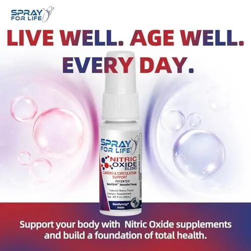 Spray For Life Nitric Oxide Blend Spray Supplements, Sublingual Nitric Booster Support Muscle, Vascularity and Energy Physical Endurance for Men, 30 Days Supply