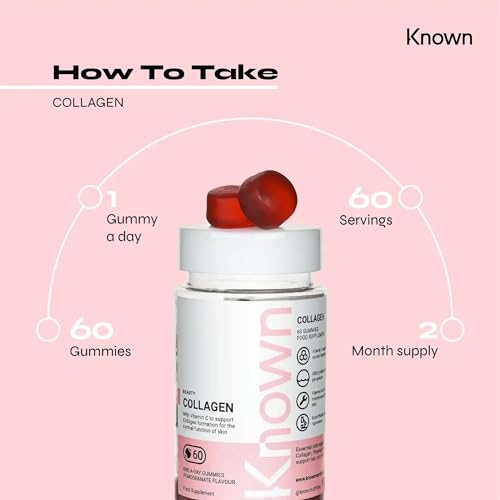 Marine Collagen Gummies by Known Nutrition with Vitamin C | 60 One-a-Day 500mg Hydrolysed Marine Collagen Gummies Known