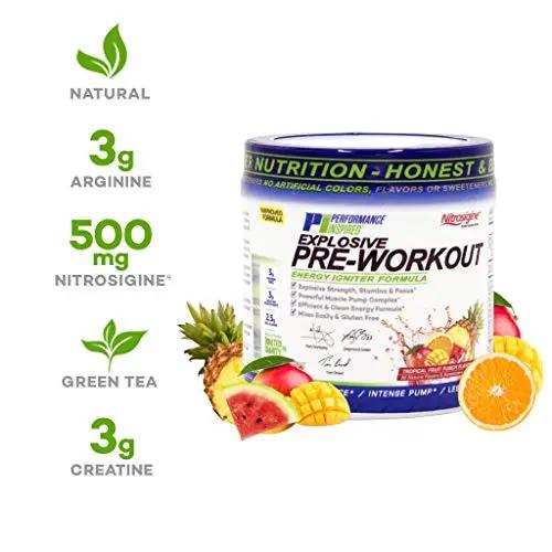 PERFORMANCE INSPIRED Nutrition Pre-Workout Powder - Contains Citrulline - Nitrosigine - Green Tea - All Natural - 1.49 lb - Tropical Fruit Punch