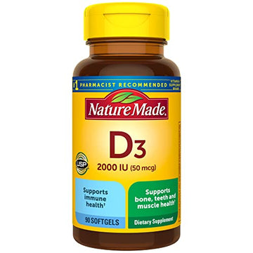 Nature Made Vitamin D3 2000 IU (50 mcg), Dietary Supplement for Bone, Teeth, Muscle