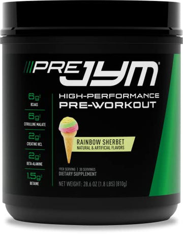 JYM Supplement Science Pre Jym Rainbow Sherbet, 30 Servings, Rainbow Sherbet