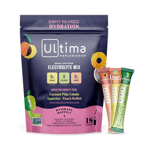 Ultima Replenisher Daily Electrolyte Drink Mix – Mocktini Variety, 18 Stickpacks – Hydration